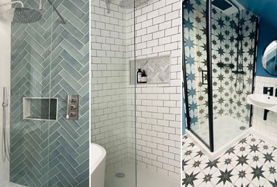 Image of three showers using different tiles