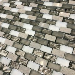 Opulence Grey Glass & Stone Brick Mosaic Tiles for kitchen and bathroom splashbacks- Close up