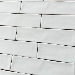 Lisbon White Satin Brick Wall Tiles - close up. Suitable for bathrooms, kitchens and cloakroom walls.
