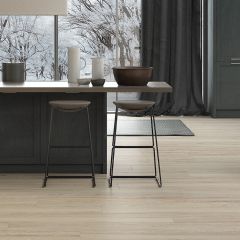 Malmo Honey Wood Effect Floor Tiles - 230x1200mm in a contemporary kitchen setting.