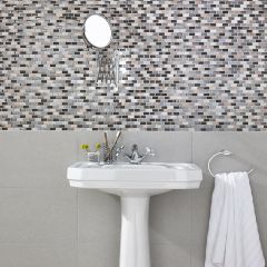 Midas Glass & Copper Mosaic Wall tiles in a luxury bathroom feature wall splashback