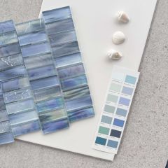 Pure White Matt Wall Tiles &  Iridescent Powder Blue mosaic for bathroom walls 