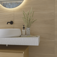 Scandi Oak Fluted Wood Effect Wall Tile_for wet rooms and bathrooms