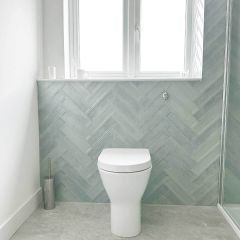 Vedra mist light green bathroom wall tiles with white sanitaryware