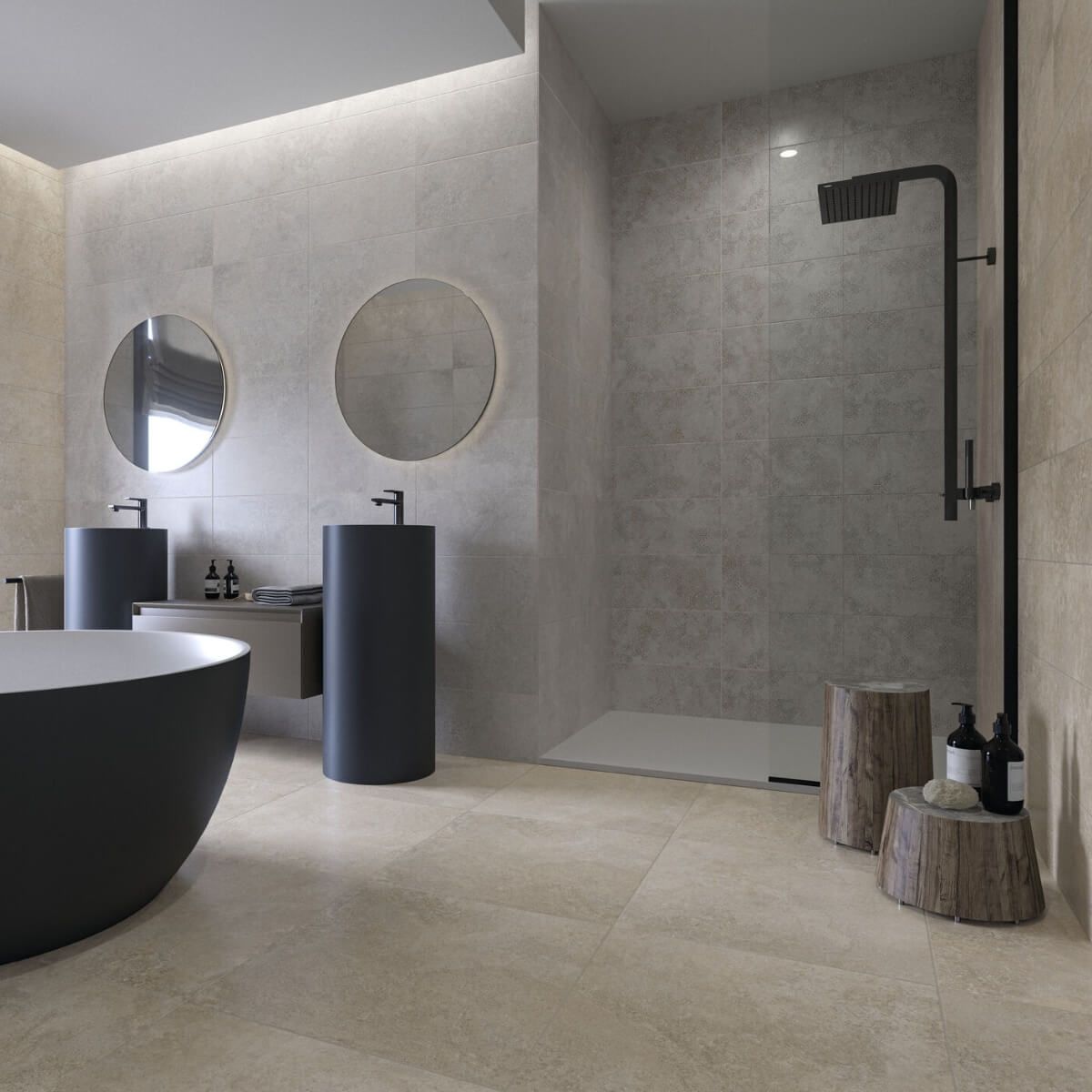 Palermo ivory porcelain floor tiles in a bathroom suite