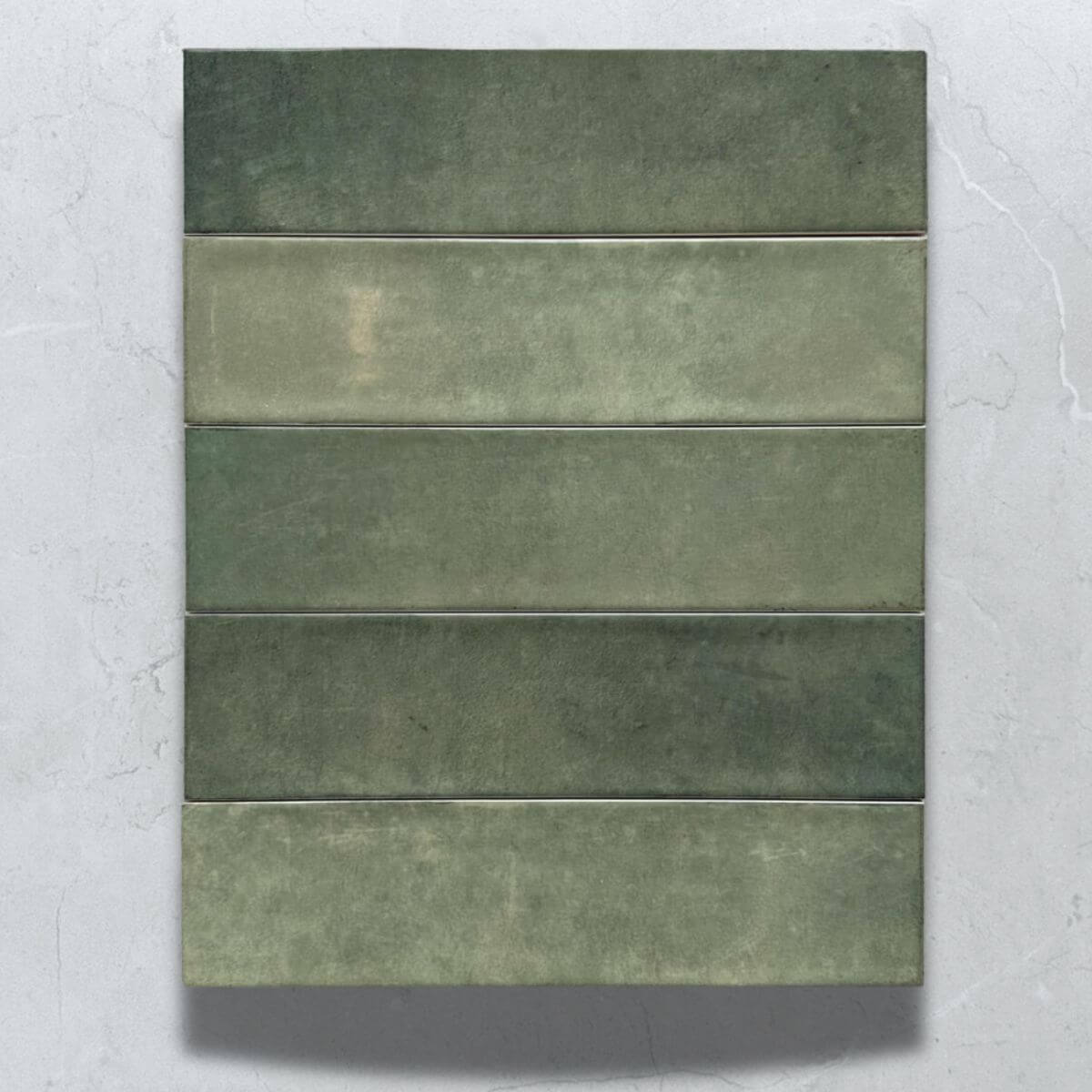 image featuring 5 shade variations of Olive green brick wall tiles