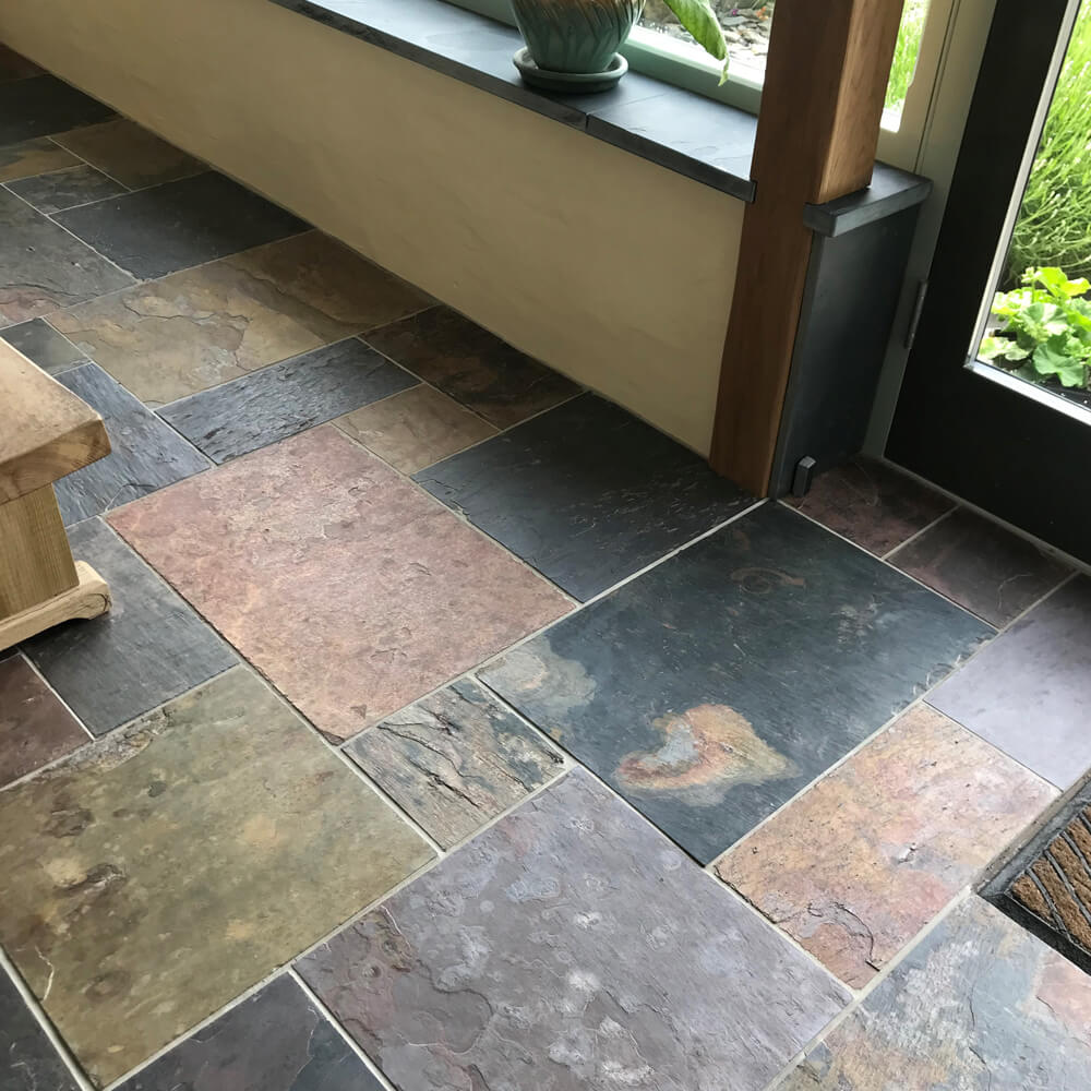 natural sheera multicolour modular slate tiles in a hallway setting